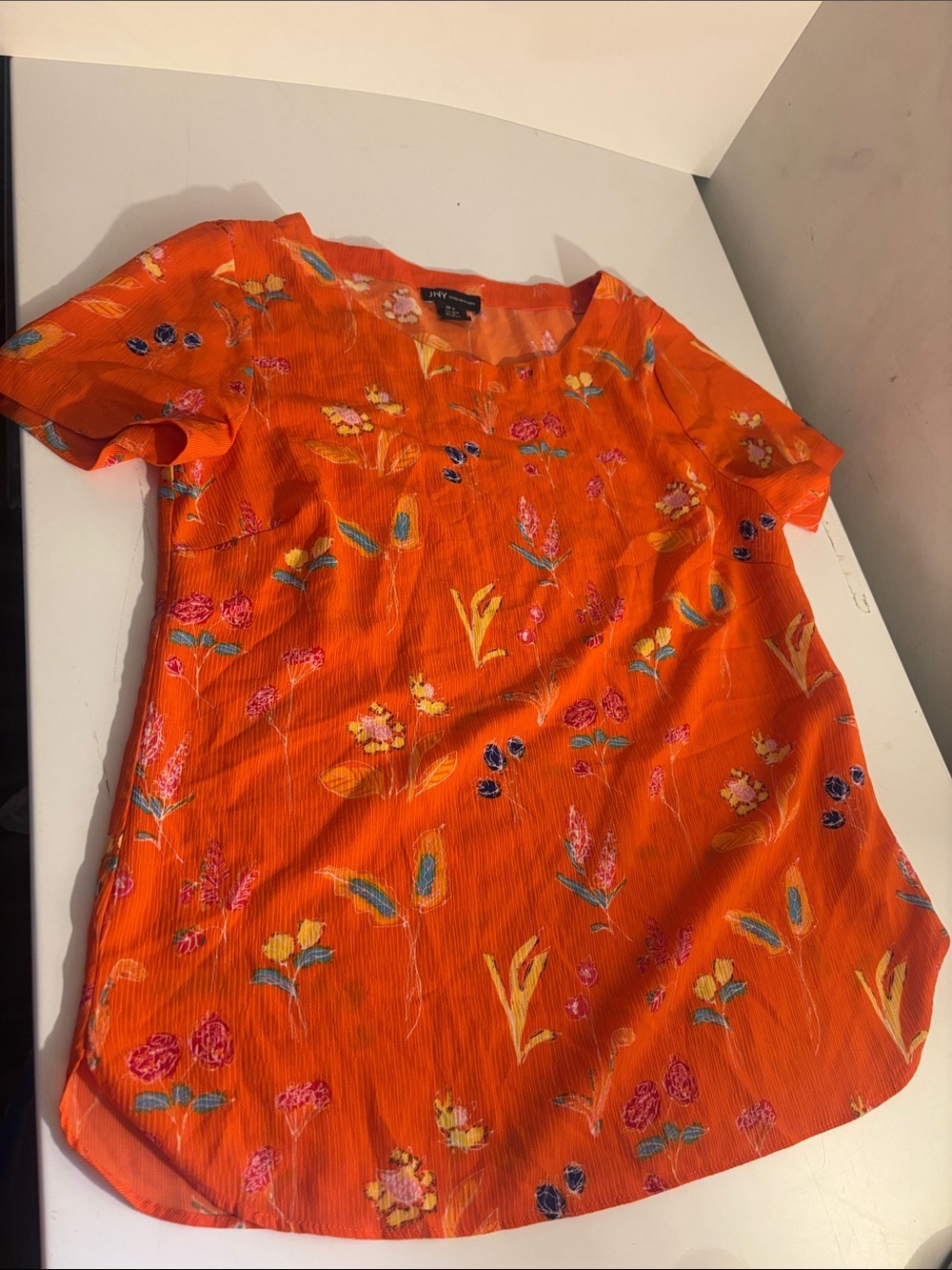 Jones New York Orange Floral Short-Sleeve Blouse
